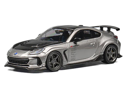 Subaru BRZ Varis Arising-1 RHD (Right Hand Drive) Gray Metallic with Carbon Hood and Top and Extra Wheels 1/64 Diecast Model Car by CM Model-DiecastModeler.com