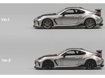 Subaru BRZ Varis Arising-1 RHD (Right Hand Drive) Gray Metallic with Carbon Hood and Top and Extra Wheels 1/64 Diecast Model Car by CM Model