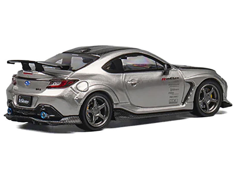 Subaru BRZ Varis Arising-1 RHD (Right Hand Drive) Gray Metallic with Carbon Hood and Top and Extra Wheels 1/64 Diecast Model Car by CM Model-DiecastModeler.com