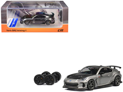 Subaru BRZ Varis Arising-1 RHD (Right Hand Drive) Gray Metallic with Carbon Hood and Top and Extra Wheels 1/64 Diecast Model Car by CM Model-DiecastModeler.com
