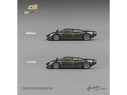 Pagani Huayra Codalunga Gun Metal Gray Metallic with Sunroof and Extra Wheels 1/64 Diecast Model Car by CM Model