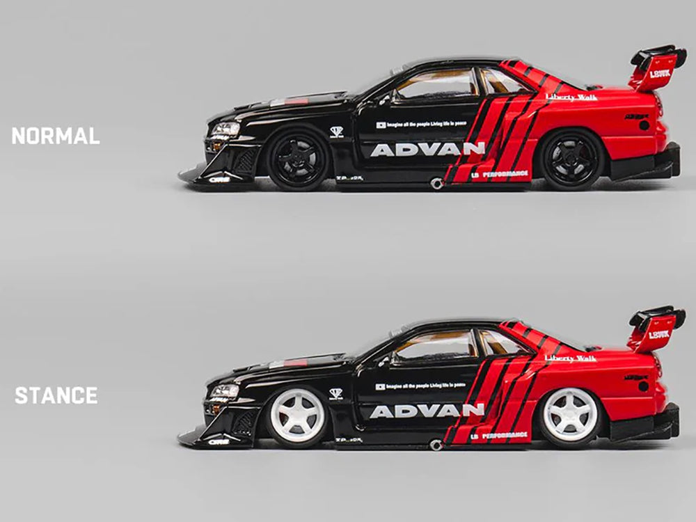 Nissan Skyline LB-ER34 "Super Silhouette" RHD (Right Hand Drive) "ADVAN" Black and Red with Extra Wheels 1/64 Diecast Model Car by CM Model