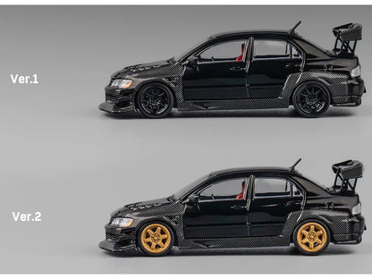 Mitsubishi Lancer Evolution IX RHD (Right Hand Drive) Black and Carbon with Extra Wheels 1/64 Diecast Model Car by CM Model
