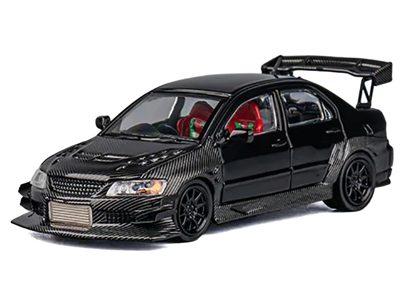 Mitsubishi Lancer Evolution IX RHD (Right Hand Drive) Black and Carbon with Extra Wheels 1/64 Diecast Model Car by CM Model