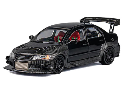 Mitsubishi Lancer Evolution IX RHD (Right Hand Drive) Black and Carbon with Extra Wheels 1/64 Diecast Model Car by CM Model