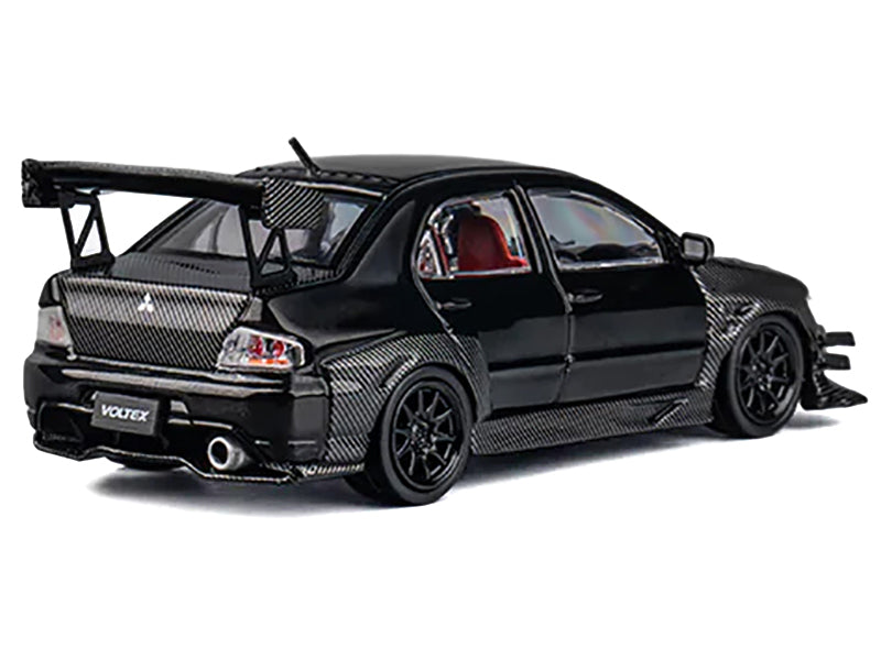 Mitsubishi Lancer Evolution IX RHD (Right Hand Drive) Black and Carbon with Extra Wheels 1/64 Diecast Model Car by CM Model