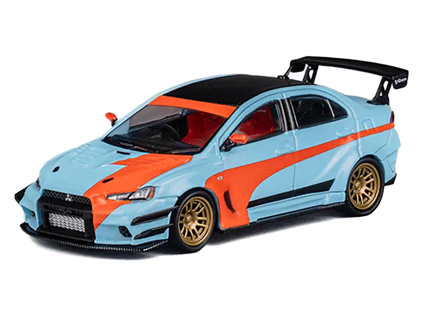 Mitsubishi Lancer Evolution X Varis RHD (Right Hand Drive) Light Blue with Black Top and Orange Stripes 1/64 Diecast Model Car by CM Model