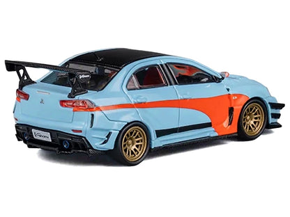 Mitsubishi Lancer Evolution X Varis RHD (Right Hand Drive) Light Blue with Black Top and Orange Stripes 1/64 Diecast Model Car by CM Model
