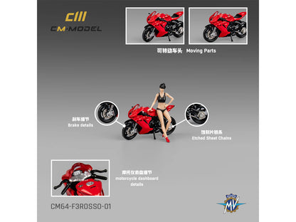 2022 MV Agusta F3 Rosso Motorcycle Red with Figure 1/64 Diecast Model by CM Model
