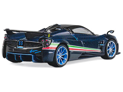 Pagani Huayra Tricolore Blue Carbon Metallic with Black Carbon Top and Italian Flag Stripes 1/64 Diecast Model Car by CM Model