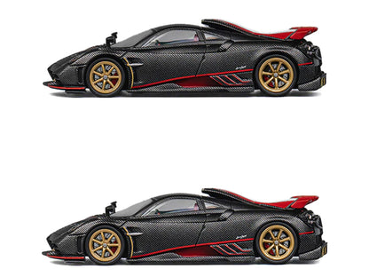 Pagani Imola Black Carbon with Italian Flag Stripes with Extra Wheels 1/64 Diecast Model Car by CM Model