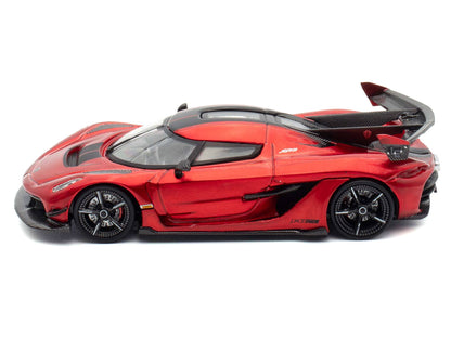 Koenigsegg Jesko Red Metallic with Black Stripes with Extra Wheels 1/64 Diecast Model Car by CM Model