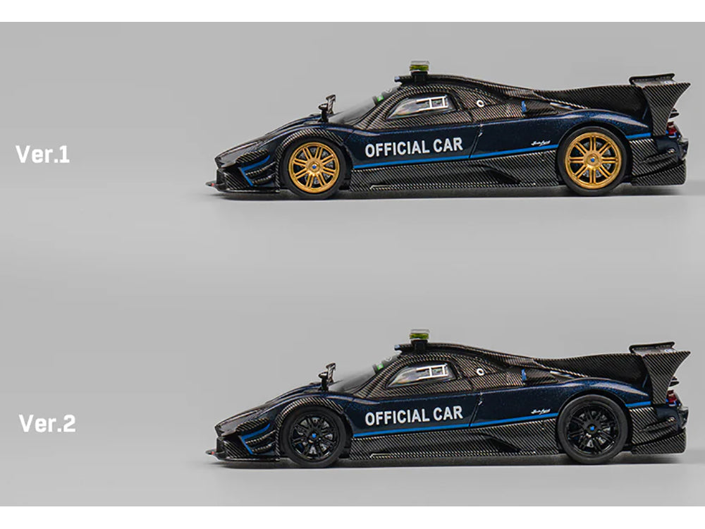 Pagani Zonda Revolucion "Official Car" Dark Blue and Carbon with Extra Wheels 1/64 Diecast Model Car by CM Model