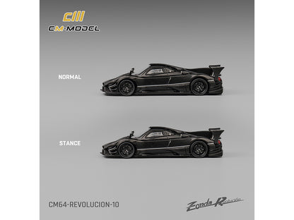 Pagani Zonda Revolucion Black Full Carbon with Extra Wheels 1/64 Diecast Model Car by CM Model