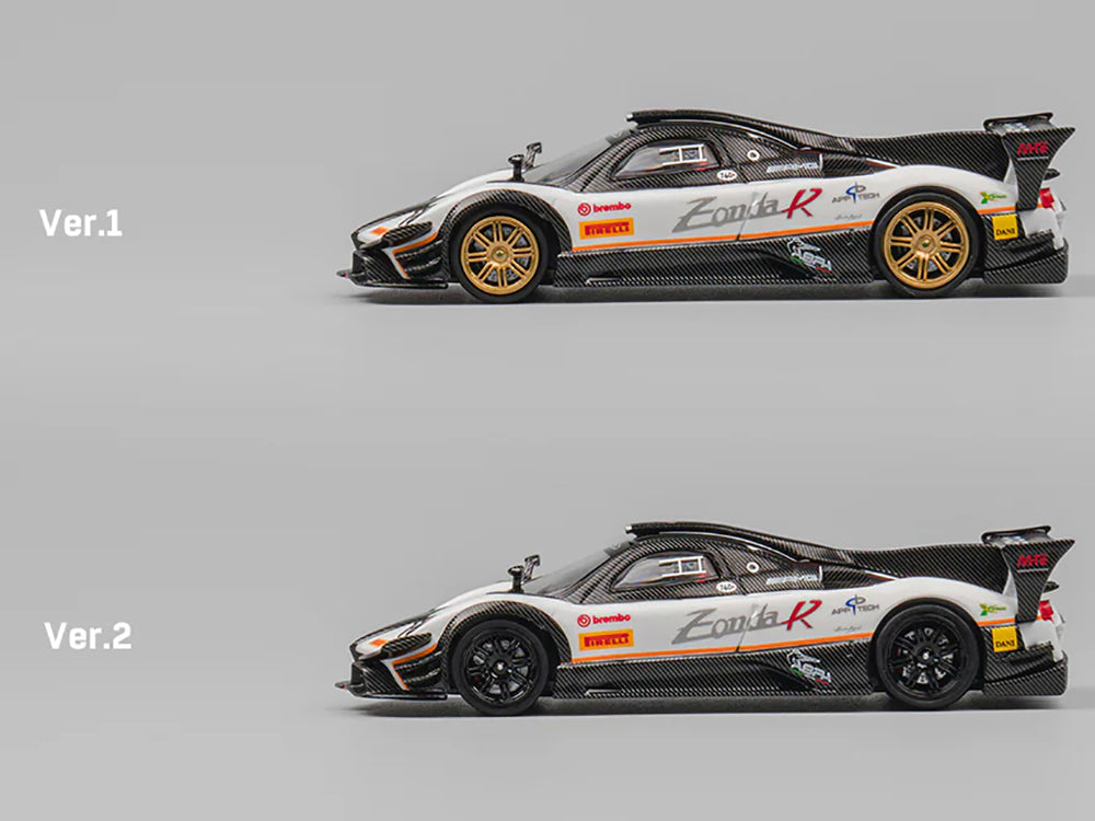 Pagani Zonda Revolucion White and Carbon with Extra Wheels 1/64 Diecast Model Car by CM Model
