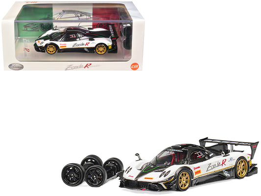 Pagani Zonda Revolucion White and Carbon with Extra Wheels 1/64 Diecast Model Car by CM Model