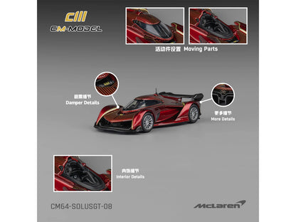 McLaren Solus GT Wine Red Metallic with Gold Stripes 1/64 Diecast Model Car by CM Model