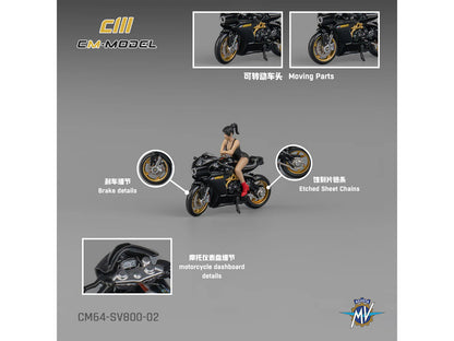 MV Agusta Superveloce 800 Motorcycle Black and Gold with Figure 1/64 Diecast Model by CM Model