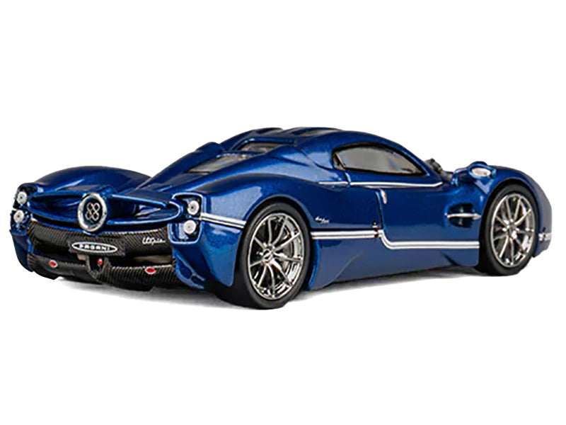 Pagani Utopia Blue Metallic with White Stripes 1/64 Diecast Model Car by CM Model