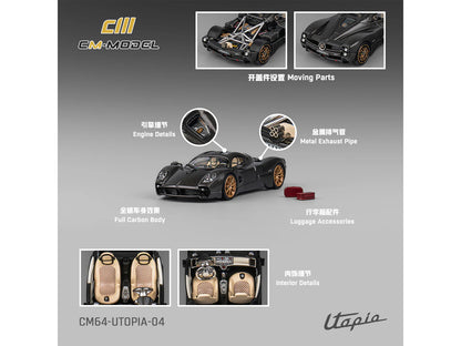 Pagani Utopia Full Carbon with Gold Wheels 1/64 Diecast Model Car by CM Model