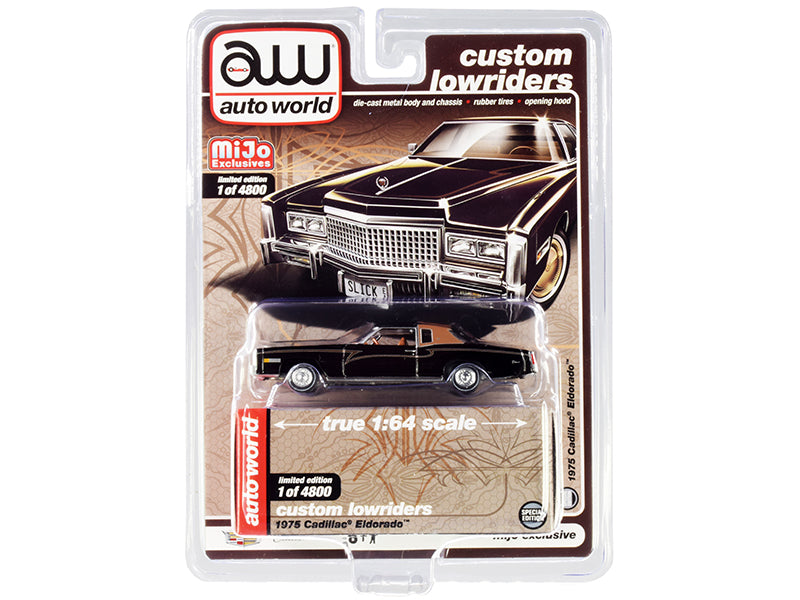 1975 Cadillac Eldorado Black with Brown (Partial) Vinyl Top "Custom Lowriders" Limited Edition to 4800 pieces Worldwide 1/64 Diecast Model Car by Auto World-DiecastModeler.com