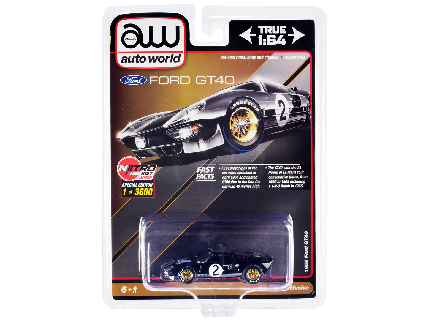 1966 Ford GT40 RHD (Right Hand Drive) #2 Black with Silver Stripes Limited Edition to 3600 pieces Worldwide 1/64 Diecast Model Car by Auto World-DiecastModeler.com