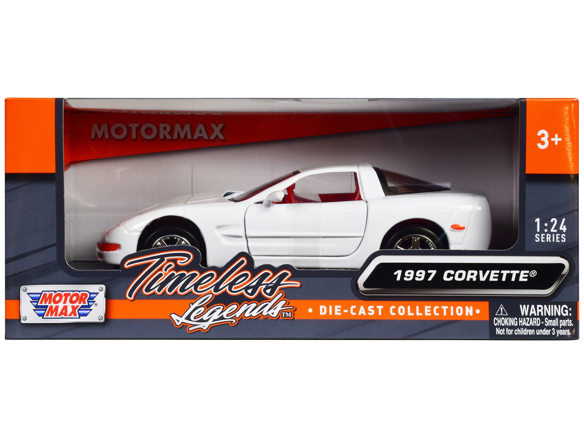 1997 Chevrolet Corvette C5 Coupe White with Red Interior "Timeless Legends" Series 1/24 Diecast Model Car by Motormax-DiecastModeler.com