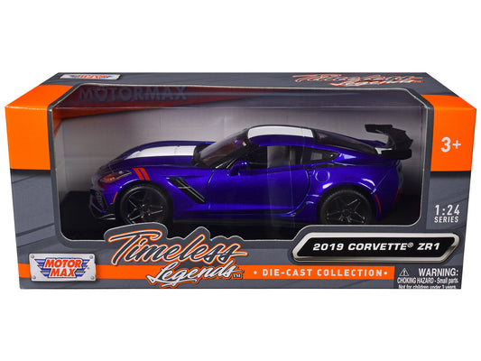 2019 Chevrolet Corvette ZR1 Blue Metallic and White "Timeless Legends" Series 1/24 Diecast Model Car by Motormax-DiecastModeler.com