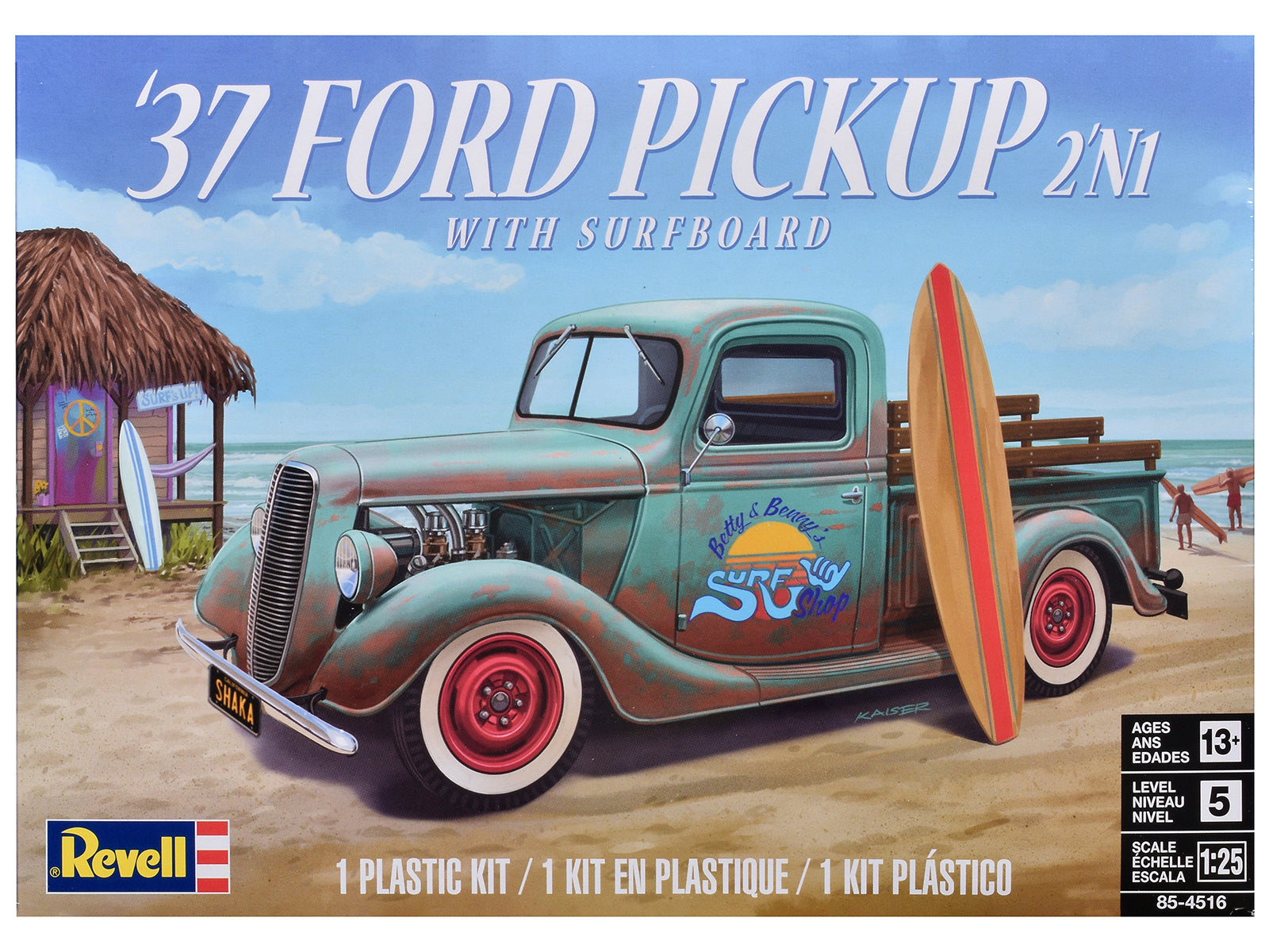 Level 5 Model Kit 1937 Ford Pickup Truck with Surfboard 2-in-1 Kit 1/25 Scale Model by Revell-DiecastModeler.com