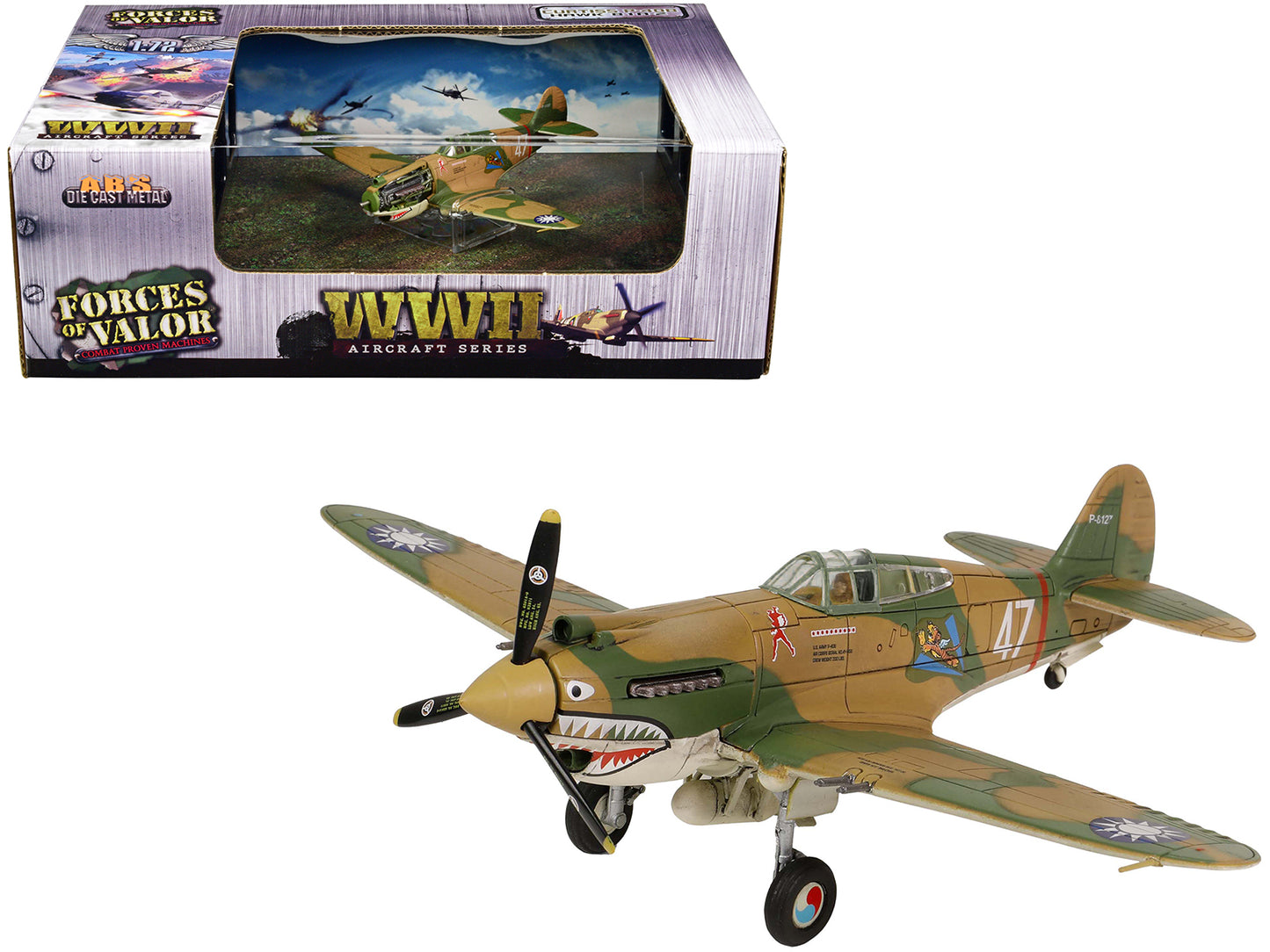 Curtiss P-40B HAWK 81A-2 Aircraft Fighter "3rd Pursuit Squadron American Volunteer Group P-8127 Serial : 47 China" (June 1942) "WW2 Aircrafts Series" 1/72 Diecast Model by Forces of Valor-DiecastModeler.com