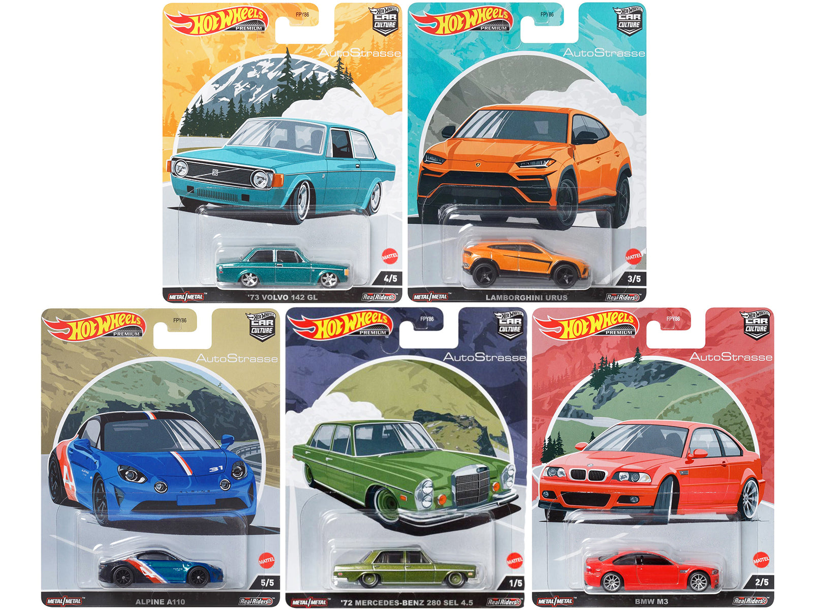 "Auto Strasse" 5 piece Set "Car Culture" Series Diecast Model Cars by Hot Wheels-DiecastModeler.com