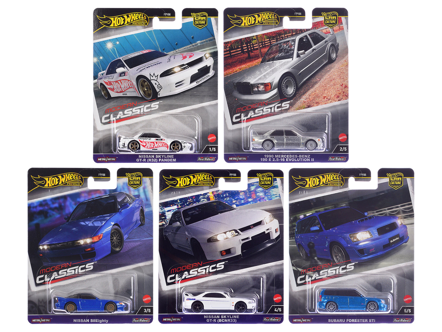 "Modern Classics" 5 piece Set "Car Culture" 2024 Series E Diecast Model Cars by Hot Wheels-DiecastModeler.com