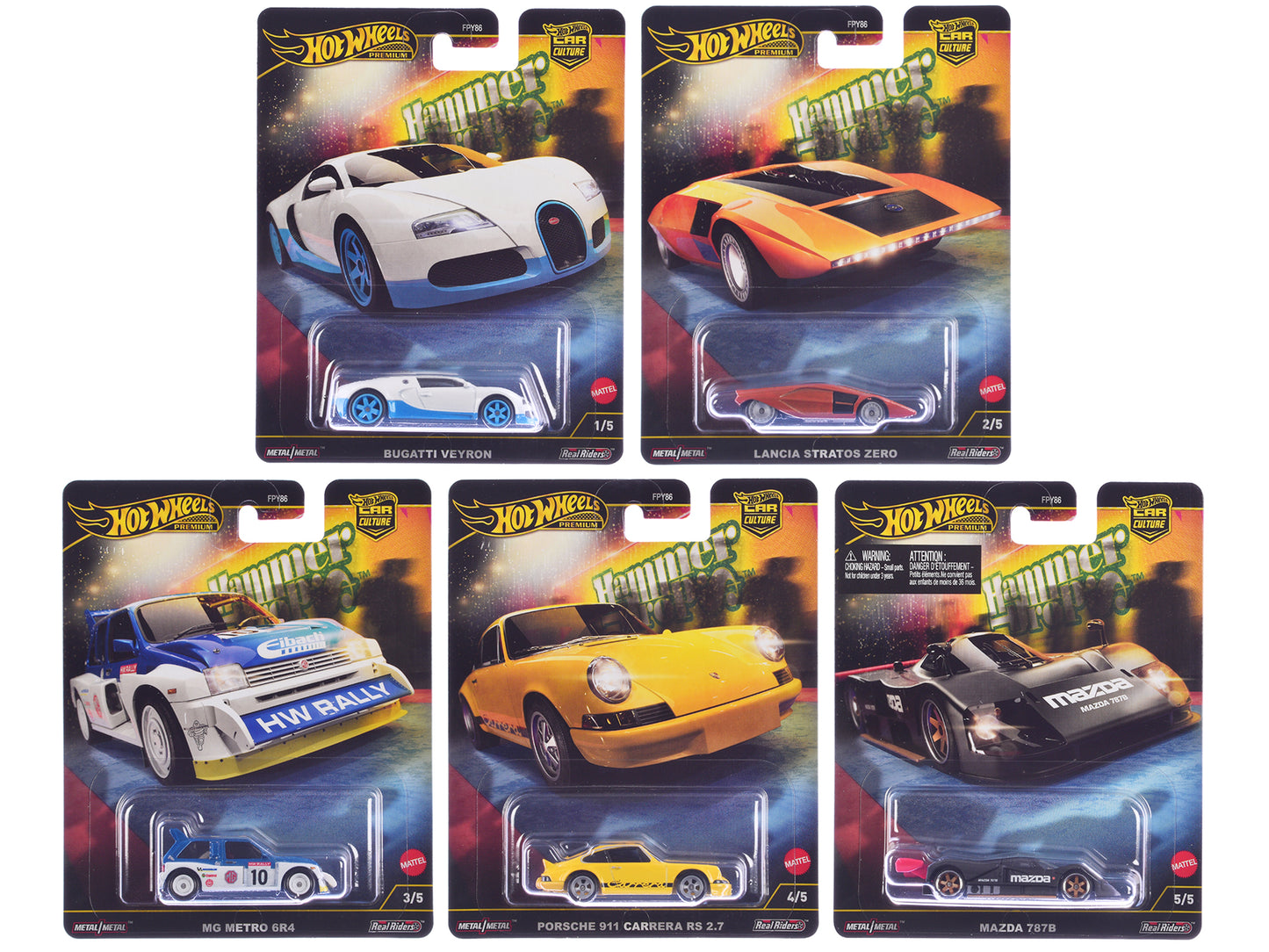 "Hammer Drop" 5 piece Set "Car Culture" 2024 Series F Diecast Model Cars by Hot Wheels-DiecastModeler.com
