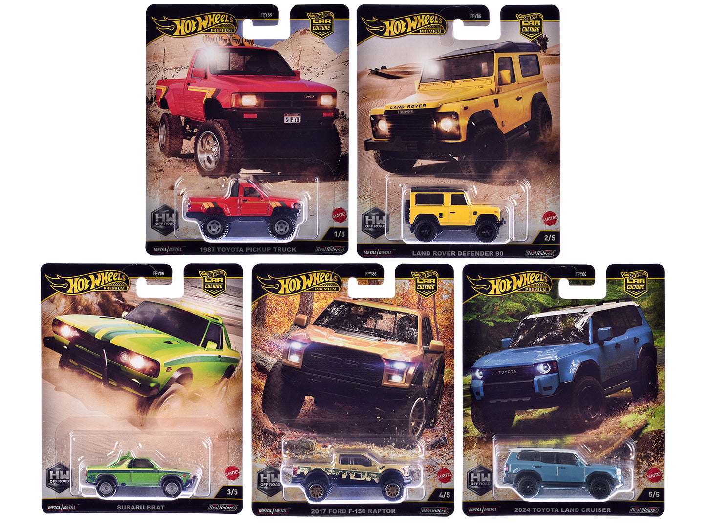 "HW Off Road" 5 piece Set "Car Culture" 2024 Series H Diecast Model Cars by Hot Wheels-DiecastModeler.com