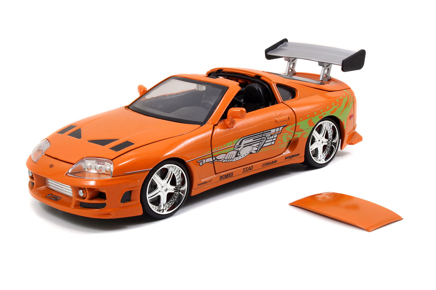 Model Kit Toyota Supra Metallic Orange with Brian Diecast Figure "Fast & Furious" Movie "Build N' Collect" 1/24 Diecast Model Car by Jada
