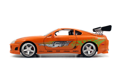Model Kit Toyota Supra Metallic Orange with Brian Diecast Figure "Fast & Furious" Movie "Build N' Collect" 1/24 Diecast Model Car by Jada