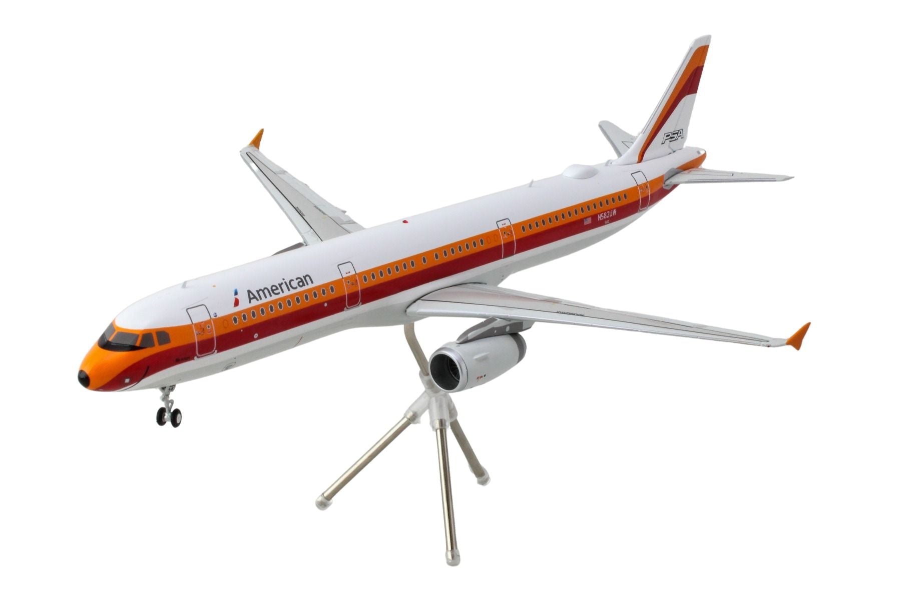 Airbus A321 Commercial Aircraft "American Airlines - PSA" (N582UW) White with Red and Orange Stripes "Gemini 200" Series 1/200 Diecast Model Airplane by GeminiJets-DiecastModeler.com