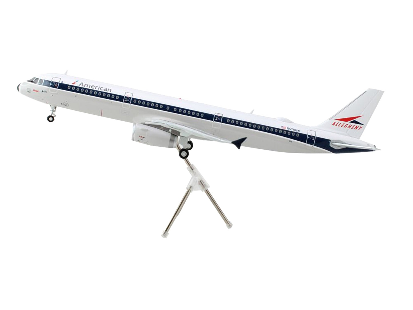 Airbus A321 Commercial Aircraft "American Airlines - Allegheny" (N579UW) White with Blue Stripes "Gemini 200" Series 1/200 Diecast Model Airplane by GeminiJets-DiecastModeler.com