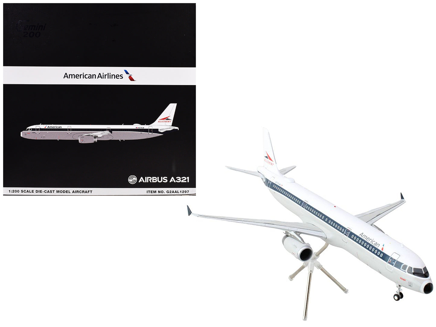 Airbus A321 Commercial Aircraft "American Airlines - Allegheny" (N579UW) White with Blue Stripes "Gemini 200" Series 1/200 Diecast Model Airplane by GeminiJets-DiecastModeler.com