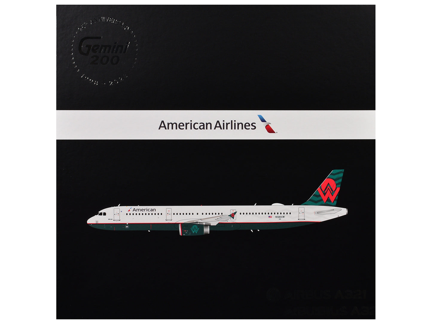 Airbus A321 Commercial Aircraft "American Airlines - America West Heritage Livery" (N580UW) White with Tail Graphics "Gemini 200" Series 1/200 Diecast Model Airplane by GeminiJets