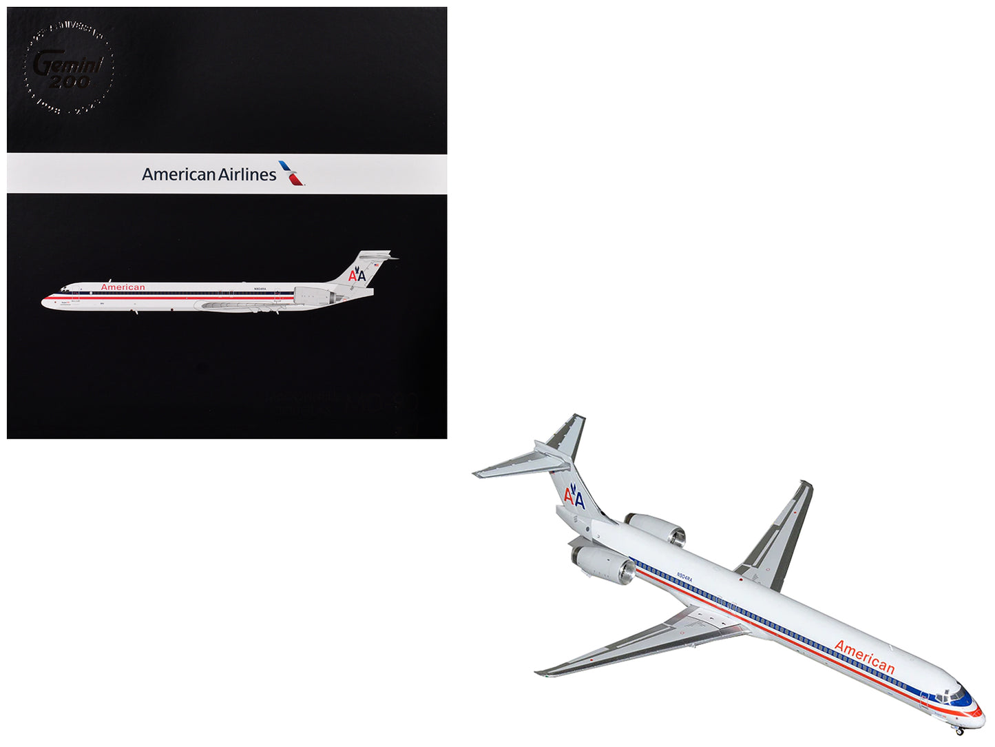 McDonnell Douglas MD-90 Commercial Aircraft "American Airlines" (N904RA) White with Red and Blue Stripes "Gemini 200" Series 1/200 Diecast Model Airplane by GeminiJets