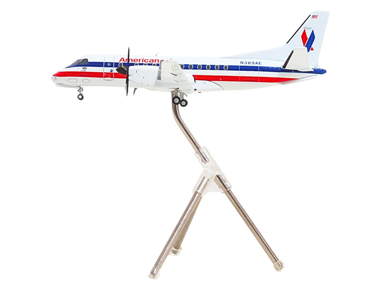Saab 340B Commercial Aircraft "American Eagle" (N389AE) White with Red and Blue Stripes "Gemini 200" Series 1/200 Diecast Model Airplane by GeminiJets-DiecastModeler.com