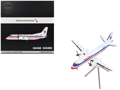 Saab 340B Commercial Aircraft "American Eagle" (N389AE) White with Red and Blue Stripes "Gemini 200" Series 1/200 Diecast Model Airplane by GeminiJets-DiecastModeler.com