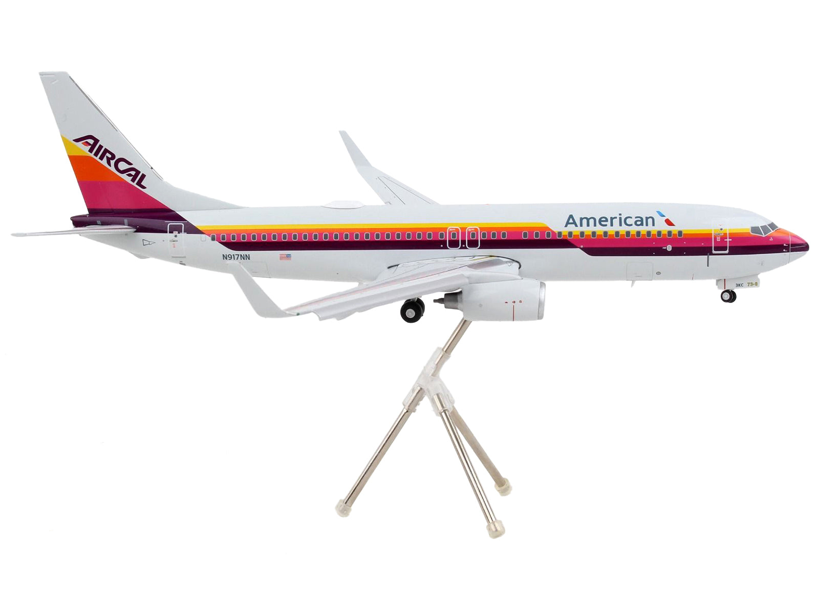 Boeing 737-800 Commercial Aircraft with Flaps Down "American Airlines - AirCal" Gray with Stripes "Gemini 200" Series 1/200 Diecast Model Airplane by GeminiJets-DiecastModeler.com