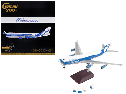 Boeing 747-400F Commercial Aircraft "AirBridgeCargo Airlines" White with Blue Stripes "Gemini 200 - Interactive" Series 1/200 Diecast Model Airplane by GeminiJets-DiecastModeler.com