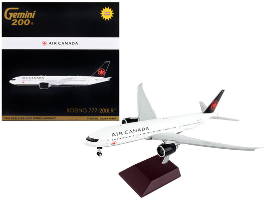 Boeing 777-200LR Commercial Aircraft with Flaps Down "Air Canada" White with Black Tail "Gemini 200" Series 1/200 Diecast Model Airplane by GeminiJets-DiecastModeler.com
