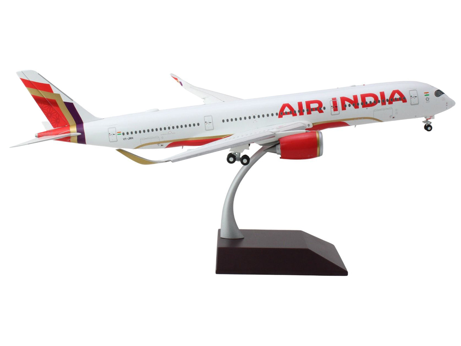 Airbus A350-900 Commercial Aircraft with Flaps Down "Air India" (VT-JRH) White with Striped Tail "Gemini 200" Series 1/200 Diecast Model Airplane by GeminiJets-DiecastModeler.com