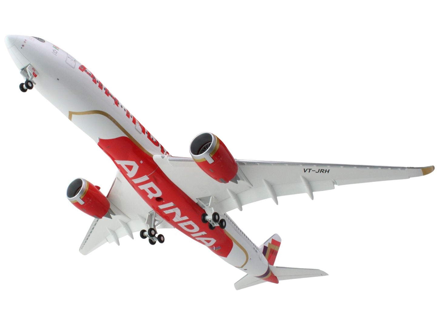 Airbus A350-900 Commercial Aircraft with Flaps Down "Air India" (VT-JRH) White with Striped Tail "Gemini 200" Series 1/200 Diecast Model Airplane by GeminiJets-DiecastModeler.com