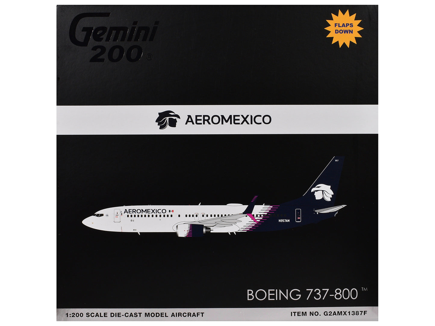 Boeing 737-800 Commercial Aircraft with Flaps Down "AeroMexico" (N957AM) White with Dark Blue Tail "Gemini 200" Series 1/200 Diecast Model Airplane by GeminiJets-DiecastModeler.com