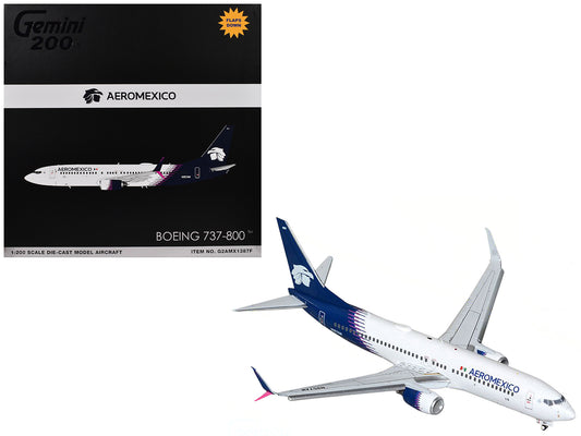 Boeing 737-800 Commercial Aircraft with Flaps Down "AeroMexico" (N957AM) White with Dark Blue Tail "Gemini 200" Series 1/200 Diecast Model Airplane by GeminiJets